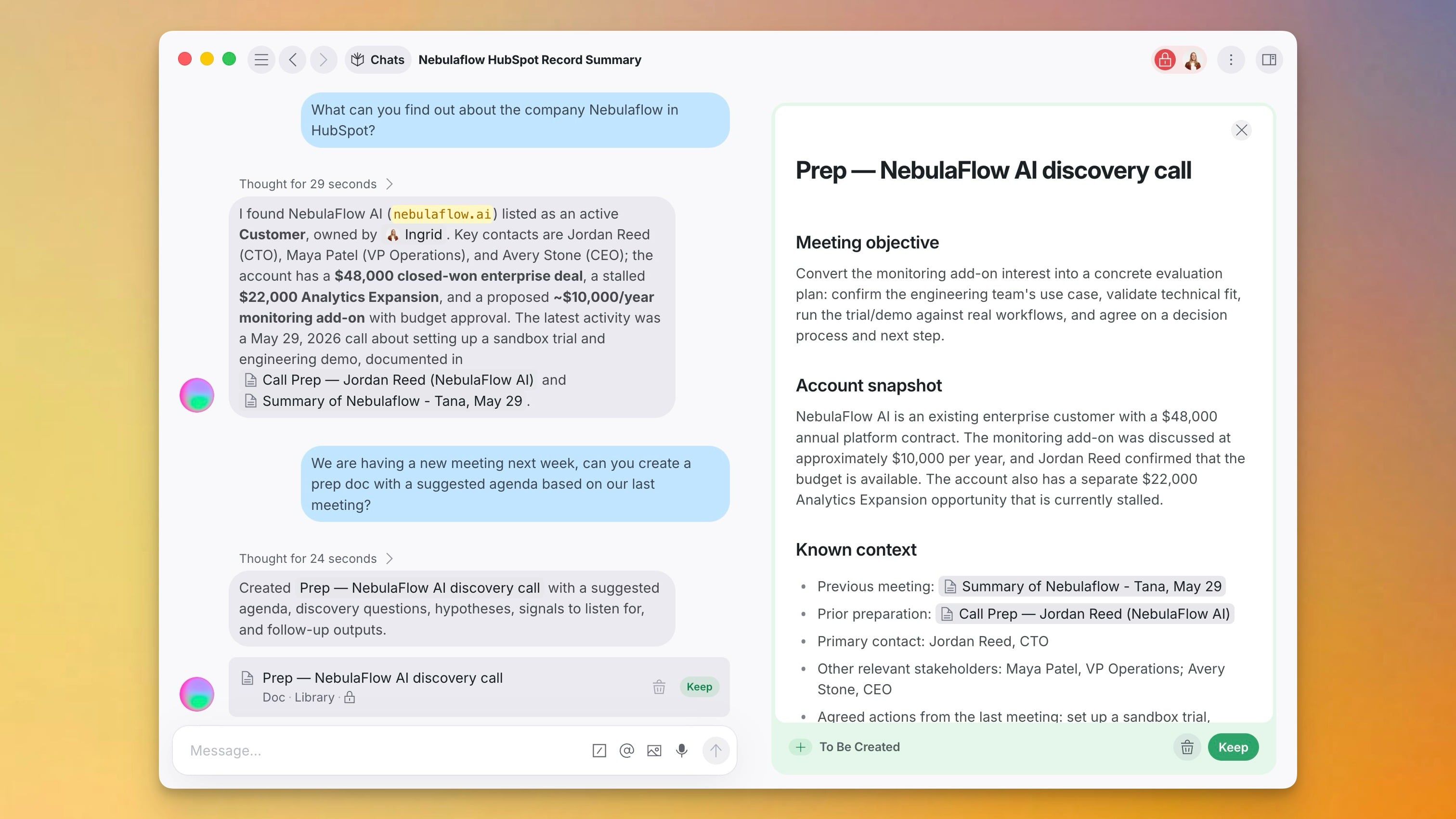 Prepare meetings in Tana by pulling in HubSpot data