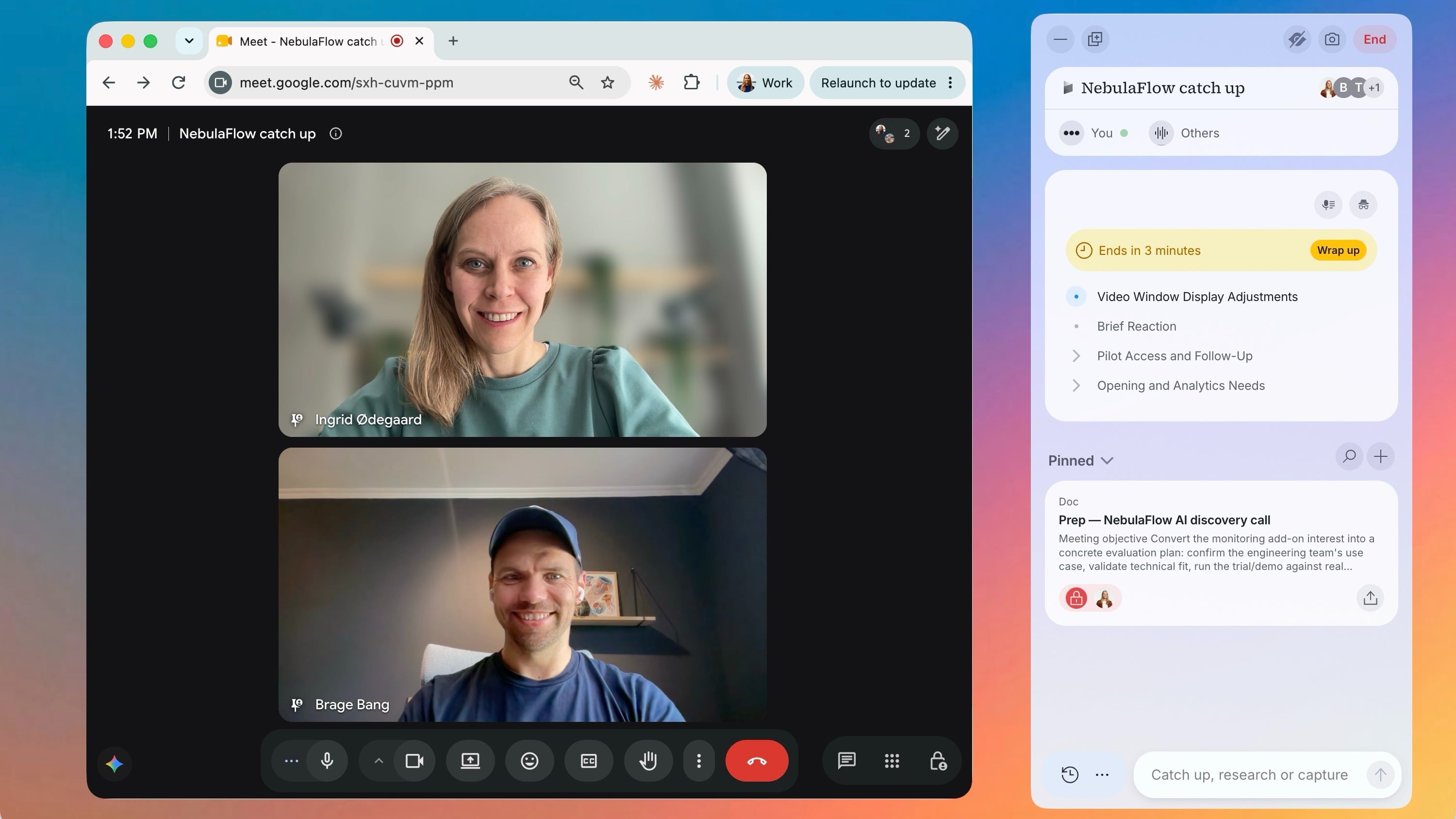 The Tana capture modal lets you view prep docs and update HubSpot from the chat.